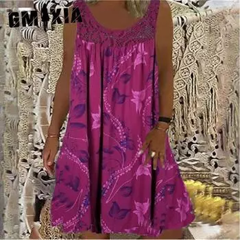 GMXIA Женское принтованное платье без бретелек сексуальное свободное платье с бретельками кружевные повседневные платья S серый