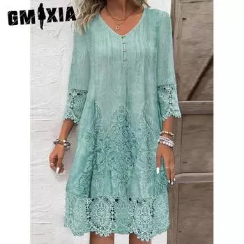 GMXIA Женское весенне-летнее однотонное кружевное платье S синий