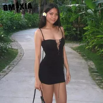 GMXIA женское весеннее сексуальное платье без бретелек с вырезом и вырезом на бедре S чёрный