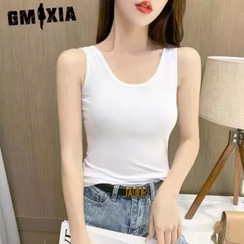 GMXIA Жилет из модала для женщин, летний темперамент, однотонный жилет с надписью I и верхним приливом M
