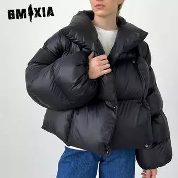 GMXIA Зимняя женская дорожная одежда для хлеба, хлопковая куртка, женская трендовая модель, индивидуальная уличная короткая куртка с капюшоном из хлопка S светло-серый