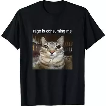 Гнев поглотил меня Глупые мемы о котах Футболки с веселым принтом Черные футболки с круглым вырезом и короткими рукавами Женские футболки S