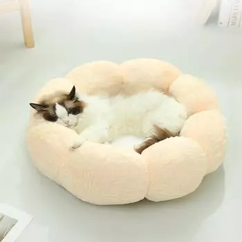 Гнездо-цветок для кошек, круглое, теплое и удобное, плюшевое, кошачье гнездо, сезонное, универсальное, для дома, для собак, товары для животных 40cm розовый