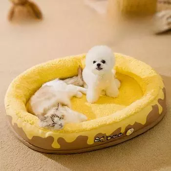 Гнездо для домашних животных, горшочек для меда, овальное гнездо для собак, теплое и утолщенное гнездо для кошек, коврик для собак, бархатное гнездо для щенков, съемное и моющееся гнездо M: 55 * 40CM