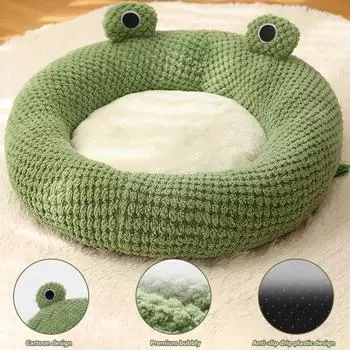 Гнездо для домашних животных, милая мультяшная лягушка, спальная кровать для кошек и собак, ультра-мягкая удобная плюшевая конура, товары для домашних животных M зелёный