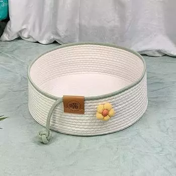 Гнездо для кошек из ротанга Летнее прохладное гнездо для кошек Универсальная доска для царапания кошек на все времена года Цельное гнездо Глубокий сон Моющееся S