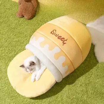 Гнездо для кошек на все времена года Безопасное гнездо для кошек зимой Теплая полузакрытая кровать для кошек для сна зимой S 35*32*25cm