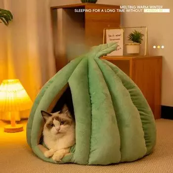 Гнездо для кошек согреет зимой, подойдет для любого сезона. Полузакрытое гнездо для сна в форме тыквы, теплое и съемное плюшевое гнездо для кошек, гнездо для домашних животных. S