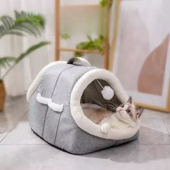 Гнездо для кошек согреет зимой, съемное и моющееся, полузакрытое, двухдверное, арочное гнездо для домашних животных 55*43*35 cm