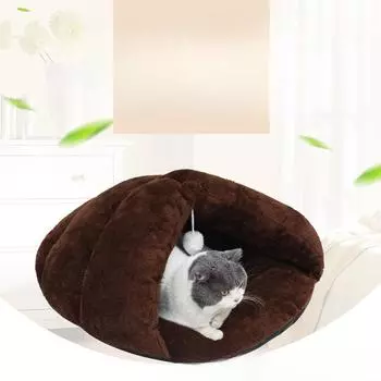 Гнездо для кошки Гнездо для питомца Теплое всесезонное треугольное гнездо для кошки с комком шерсти Полузакрытое гнездо для кошки Спальный мешок S