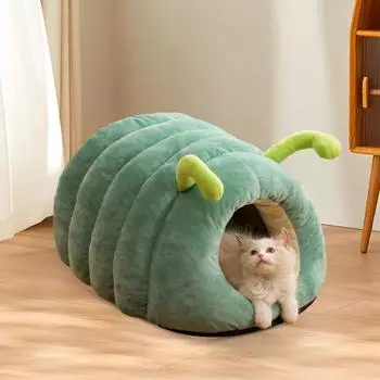 Гнездо для кошки со съемной подушкой в форме червя, защита от влаги в клетке для домашних животных S оранжевый