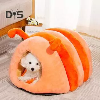 Гнездо для кошки со съемной подушкой в форме червяка, клетка для животных с защитой от влаги, дно с защитой от ветра, сохранение тепла, лежанка для кошки, пещера, зимний домик для кошки S оранжевый
