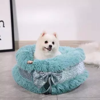 Гнездо для кошки, зимнее теплое, круглое, плюшевое, для собак, бант, милая принцесса, коврик для кошки, гнездо для питомца, товары для питомцев Diameter 40cm