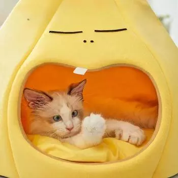 Гнездо для кошки Зимнее теплое полузакрытое спальное место для кошки Яли Гнездо для кошки Зимняя кровать для кошки Всесезонные универсальные принадлежности для питомника M 40*44*50