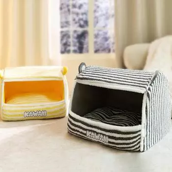 Гнездо для питомца Осенне-зимняя полосатая юрта Закрытая будка для кошки Теплая будка для кошки Палатка для глубокого сна Кровать для собаки S 37 * 32 * 28cm