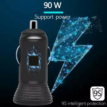 Гнездо для зарядного устройства с длительным сроком службы 2-в-1 ABS Shell LED Light Автомобильное зарядное устройство USB с зажигалкой для сигарет Автомобильное зарядное устройство многоразового использования чёрный