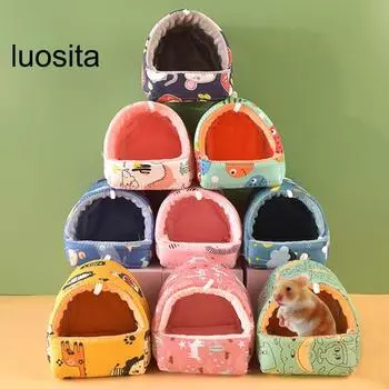 Гнездо морской свинки с мультяшным узором, убежище для домашних животных, теплое маленькое животное, хомяк, белка, кровать, домик, клетка, аксессуары S