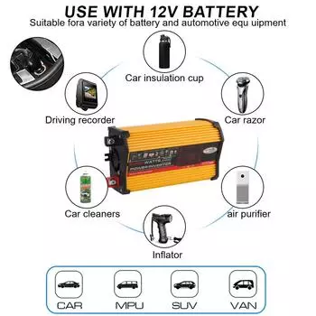 Гнездо с 4.2A USB 6000W монтируемый на транспортном средстве бытовой преобразователь переменного тока автомобильные аксессуары DC 12V в 220V универсальный автомобильный инвертор питания жёлтый