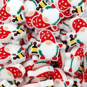 Гном Санта-Клауса в рождественской красной шапке, силиконовые фокусные бусины, рождественский гном с подсветкой, силиконовые фокусные бусины Set of 10