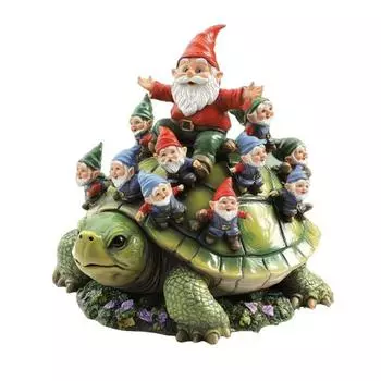 Gnome Family on Turtle Garden Stake Outdoor Acrylic Gnome Turtle Figurine with Stake for Lawn Patio Balcony Yard Decor A