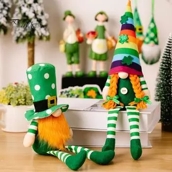 Гномы Кукла Орнамент Красочные Полосатый Зеленый Мягкие Фаршированные Радужные Цвета Безликий Мультфильм St. Фото украшения для вечеринки в честь Дня Святого Патрика Men