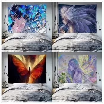 Гобелен «Девушка-бабочка» для украшения офиса, гостиной, настенный гобелен для дома 100x75cm