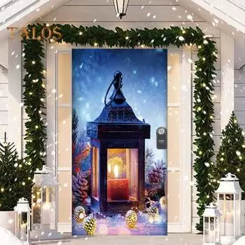 Гобелен для гаражных ворот с 4 застежками-лентами в рождественском стиле с рисунком снеговика из мультфильма, создающий праздничную атмосферу для новогодней вечеринки, украшение для подвешивания H