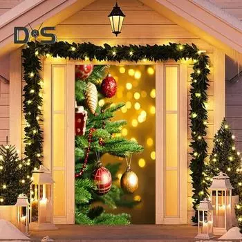 Гобелен для гаражных ворот с установочным пакетом в рождественском стиле с рисунком Санта-лося для создания праздничной атмосферы и украшения фона для новогодней вечеринки D