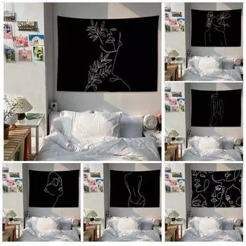 Гобелен для гостиной в офисе, черно-белый, простой, с характерными линиями, гобелен для украшения стен дома 100x75cm