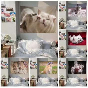 Гобелен для гостиной в офисе Гобелен с милым домашним животным-кошкой Гобелен для украшения стен дома 100x75cm