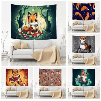 Гобелен для гостиной в офисе Гобелен с изображением мультяшной лисы Настенный гобелен для украшения дома 100x75cm