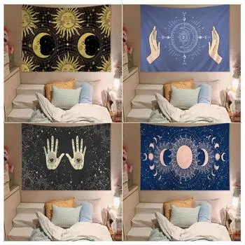 Гобелен для гостиной в офисе, интересное изображение солнца и лица луны, подвесная ткань, украшение для дома, гобелен 100x75cm