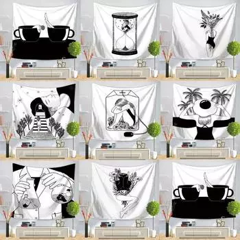 Гобелен для гостиной в офисе, простой черно-белый гобелен с изображением песочных часов, настенный декор для дома 100x75cm