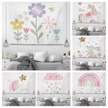 Гобелен для гостиной в офисе с изображением мультяшного животного слона зебры, висящая ткань, украшение для стен дома, гобелен 100x75cm