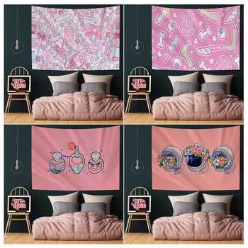 Гобелен для офиса, гостиной, девчачий розовый гобелен с изображением мультфильма, украшение для дома, гобелен 100x75cm