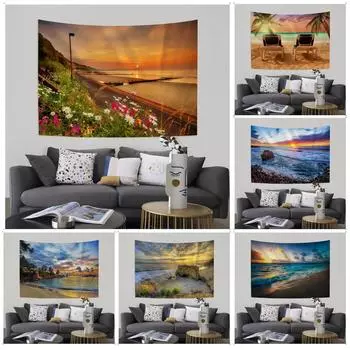 Гобелен для офиса, гостиной, пейзажа, пляжа, заката, мультфильма, гобелена для украшения стен дома 100x75cm