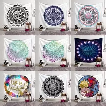 Гобелен для спальни, гостиной, домашнего декора, стиль слона и павлина, абстрактный мандаловый цифровой гобелен 100x75cm