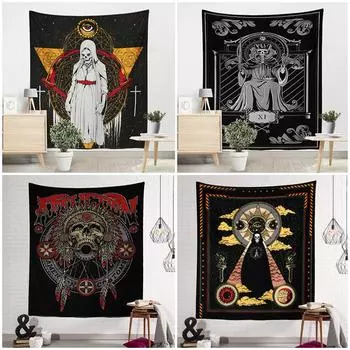 Гобелен для спальни, гостиной, гобелен с черепом, Хэллоуином, черно-белый гобелен с призраком, домашний декор 100x75cm
