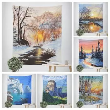 Гобелен для украшения дома, зимнего леса, реки, подвесная ткань, гобелен для офиса, гостиной 100x75cm