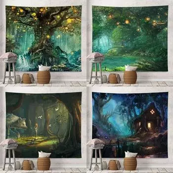Гобелен «Фэнтезийный лес», настенное художественное украшение для комнаты, подвесная ткань, украшение для спальни, гостиной, дома 100x75cm