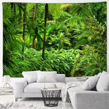 Гобелен HYEEHY тропические зеленые растения пальмовые листья полиэстеровая ткань для дома гостиная спальня декор настенный декор патио W180 x H180 cm