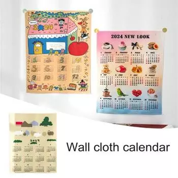 Гобелен-календарь на 2024 год, подвесной тканевый мультяшный узор, насыщенный цвет, простая установка, декоративный настенный гобелен, фоновый календарь G