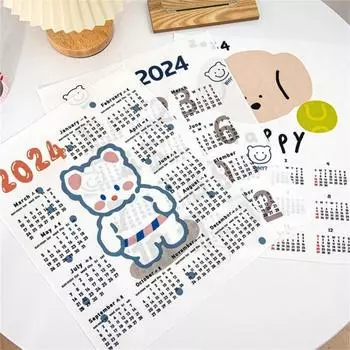 Гобелен-календарь на 2024 год, подвесной тканевый мультяшный узор, насыщенный цвет, простая установка, декоративный настенный гобелен, фоновый календарь G
