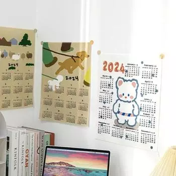 Гобелен-календарь на 2024 год, подвесной тканевый мультяшный узор, насыщенный цвет, простая установка, декоративный настенный гобелен, фоновый календарь G