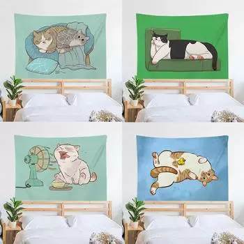 Гобелен «Ленивый кот» для украшения офиса, гостиной, настенный гобелен для дома 100x75cm