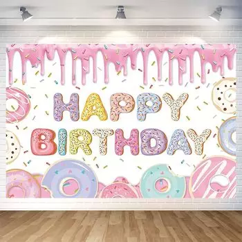 Гобелен на день рождения пончика Украшение на день рождения Фотоплакат на день рождения Фон для фото на день рождения С днем рождения Гобелен на день рождения Стильный день рождения