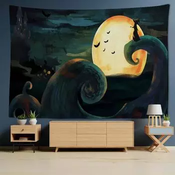 Гобелен на Хэллоуин, настенный гобелен, ведьма, пугало, череп, узор, хиппи, богемный цыганский психоделический тапиз, гобелен для колдовства 95x70CM