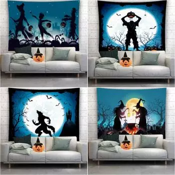 Гобелен на Хэллоуин, украшение для празднования праздника, фоновая ткань для гостиной, прикроватная тумбочка в спальне, настенный ковер с тыквенной лампой 95x75cm