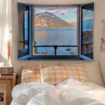 Гобелен на стене, фон, ткань, окно, внешний цвет, лечение, свежая сетка, красный фото, украшение стены комнаты, общежитие 100x75cm