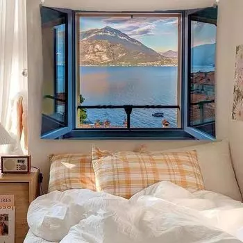 Гобелен на стене, фон, ткань, окно, внешний цвет, лечение, свежая сетка, красный фото, украшение комнаты, общежитие 100x75cm